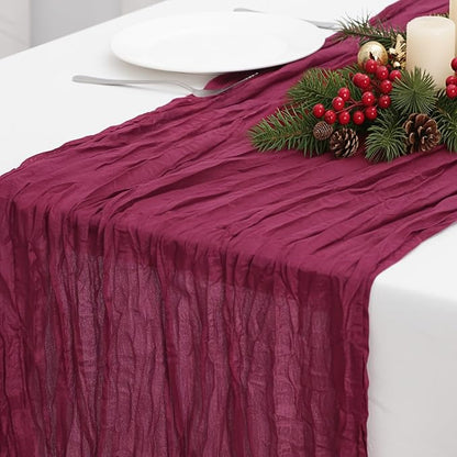 3 Pack Burgundy Red Cheesecloth Table Runner 120 Inch Boho Wedding Decor | by Fixwal