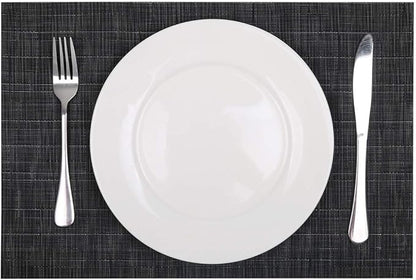 SHACOS Placemats Set of 6 Woven Vinyl Place Mats for Dining Table Wipe Clean Stain Resistant Table Mats Indoor Outdoor (6, Black)