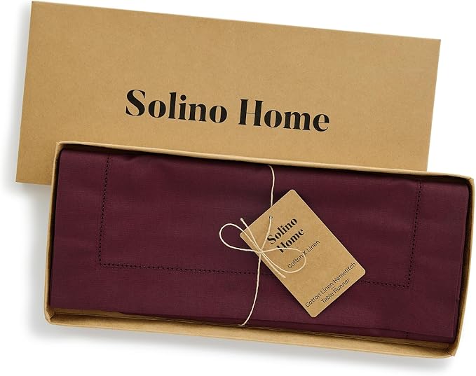 Solino Home Cotton Linen Table Runner Wine, Hemstitch Collection 14 x 72 in | - Image 4