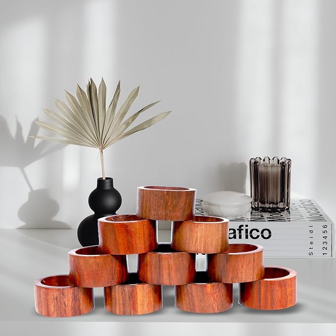 Rosewood Napkin Rings Set of 12 Wooden Table Decor | handmade rosewood napkin - Image 3