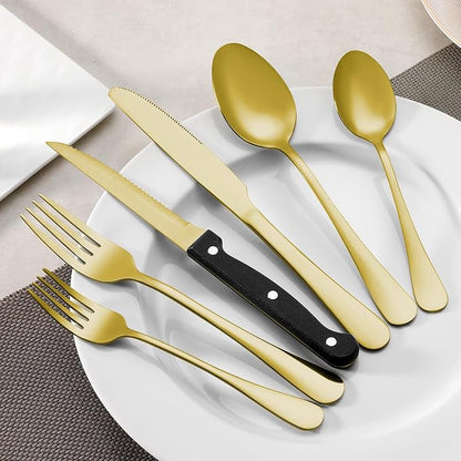 Gold Steak Knives Set of 8, Sharp Triple Rivet Steak Knife, High-Carbon - Image 7