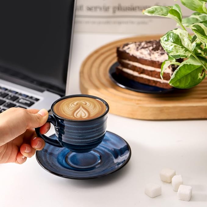 HASENSE Espresso Cups Set of 4, 4 Ounce Ceramic Cappuccino Cup - Image 7