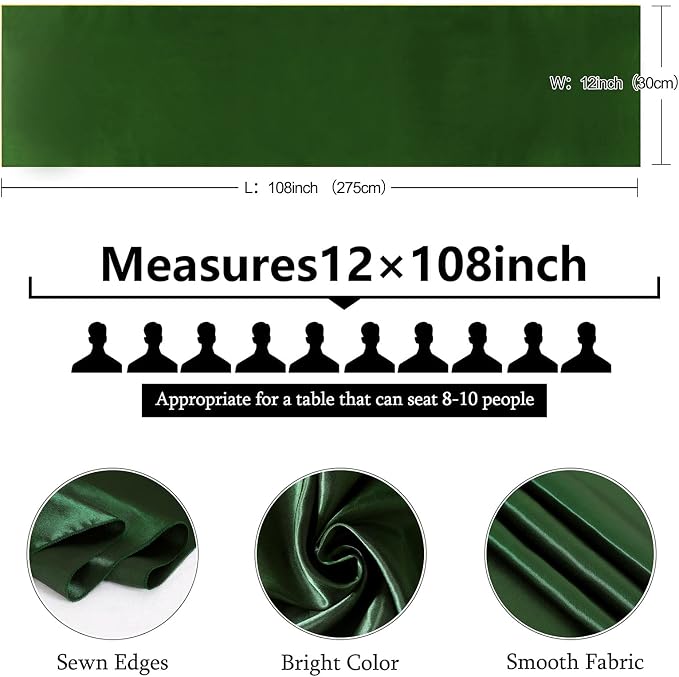 Forest Green Satin Table Runners 12x108 inch 5 Pcs Bright Satin Silk Fabric | - Image 5