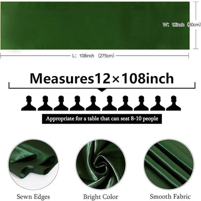 Forest Green Satin Table Runners 12x108 inch 5 Pcs Bright Satin Silk Fabric | - Image 5