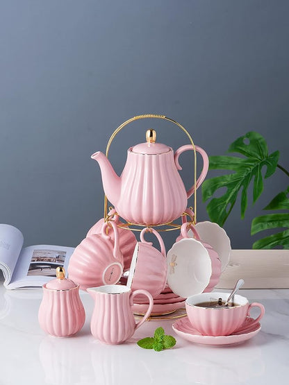 Jusalpha Porcelain Tea Set- 8 OZ Coffee/Teacup, Cup Holder, Serve of 6- - Image 3