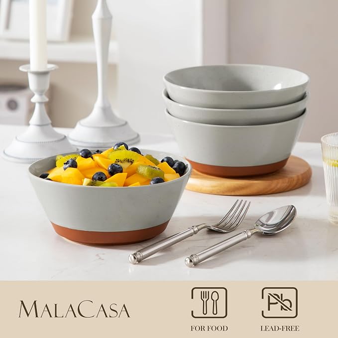 MALACASA Soup Bowls, Ceramic Salad Bowls Set of 4, 36oz Ceramic Bowls | - Image 4