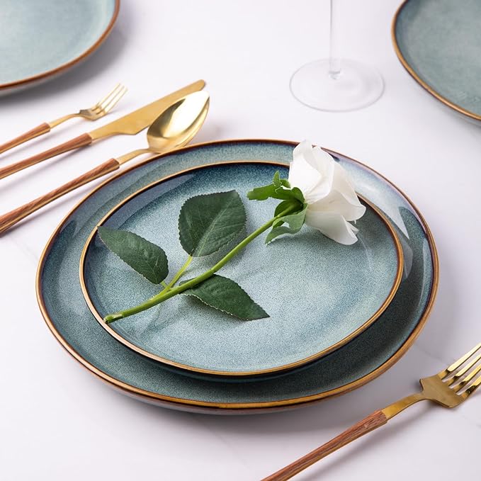 AmorArc Ceramic Plates Set of 6, 8.5 Inch Handmade Reactive Glaze Stoneware Plates set for Dessert, Salad, Appetizer, Small Dinner dishes, Microwave & Dishwasher Safe, Scratch Resistant