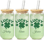 Mason Life St Patrick's Day Personalized Glass Tumbler, 18 OZ Cute Glass Cup with Lid and Straw, Lucky Clover Beer Can Glass, Personalized St.Patrick's Day Gift for Women Girls