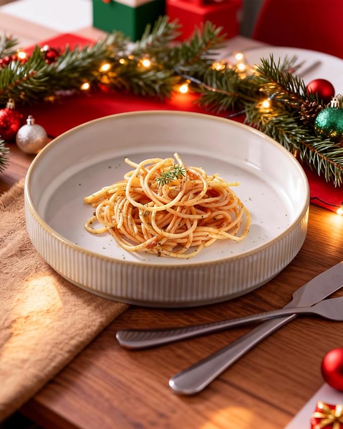 famiware Star 8.25" Pasta Bowls Set of 4, Bowl Plates, Cappuccino White | - Image 3