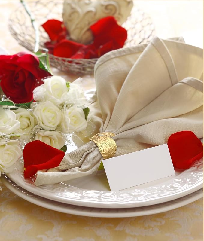 14K Gold Napkin Rings Set of 12, Metal Leaf Gold Napkins Rings Holder Buckles - Image 2
