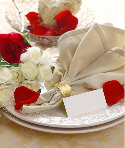 14K Gold Napkin Rings Set of 12, Metal Leaf Gold Napkins Rings Holder Buckles - Image 2