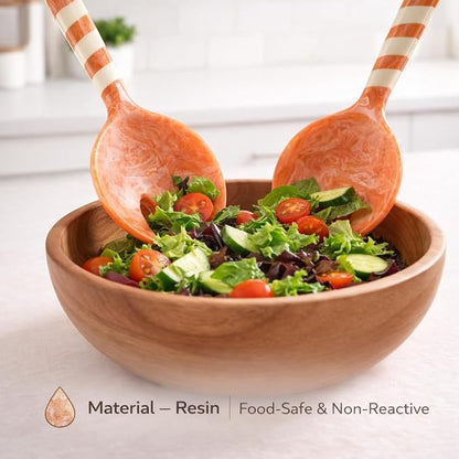 SS CRAFTS INDIA Premium 9" Peach Striped Handle Resin Salad Servers | Set of 2 - Image 2