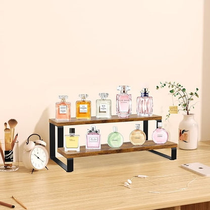 ELITEROO Wooden Display Riser Stand, Tiered Perfume and Cologne Organizer Stand, 2 Tier Rustic Display Shelf for Party,Makeup,Figures,Cupcake,Perfume,Dessert,Candles