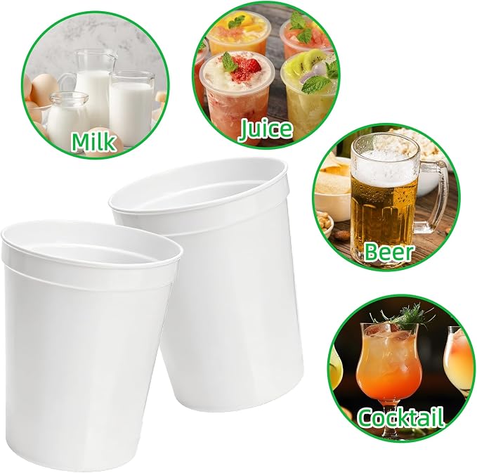 Cididu 50 Pack White Stadium Cups, Reusable 16 Oz Plastic Cups - Image 4