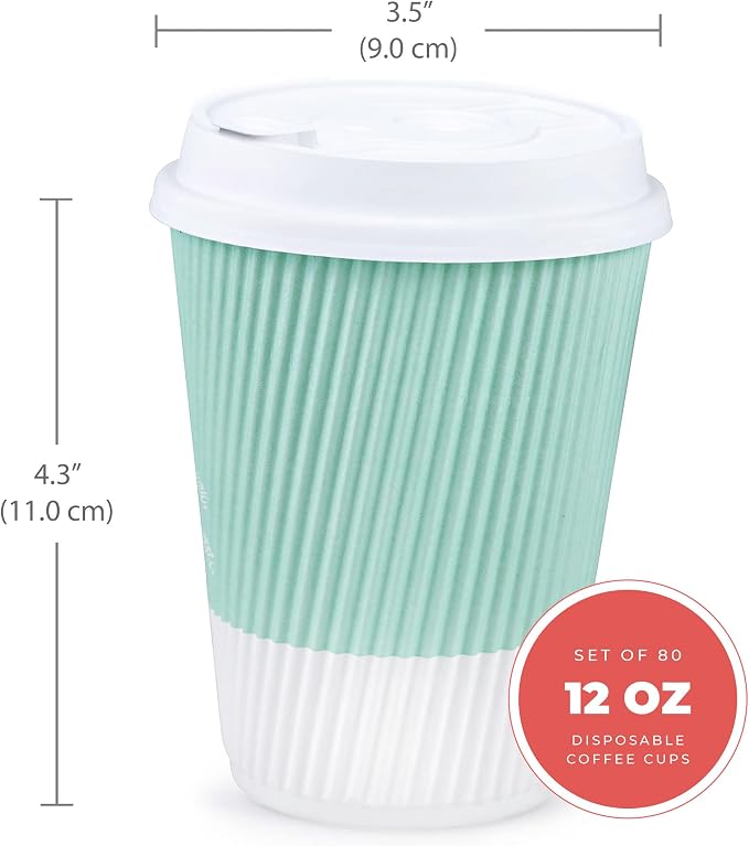 Disposable Coffee Cups With Lids - 12 oz Paper To Go Coffee Cups With - Image 2