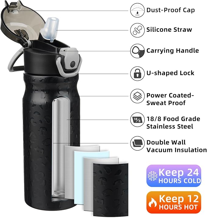 BJPKPK 18 oz Water Bottle with Straw & Handle, Insulated Stainless Flask | Leak - Image 2