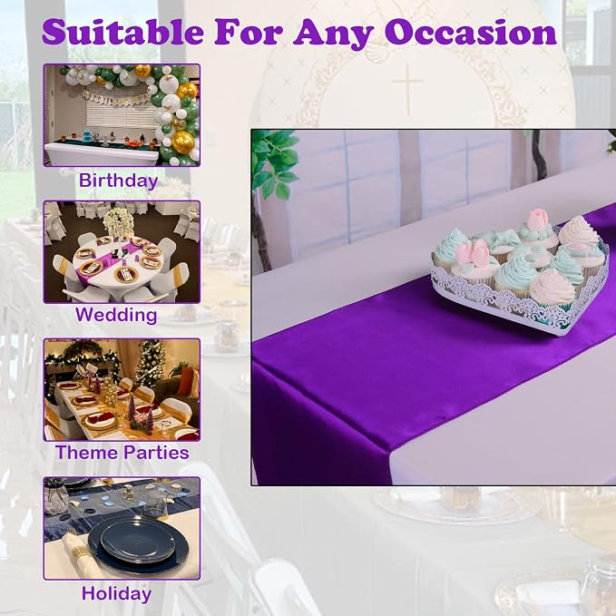 10 Pack Satin Table Runner Purple Satin Bright and Smooth Silk Table Runner | - Image 7