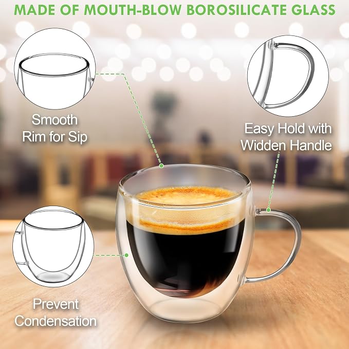 Espresso Cups Set of 4, 8.5oz Double Walled Glass Coffee Cups - Image 4