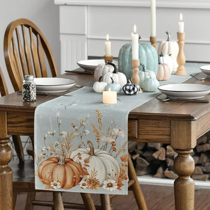 Artoid Mode 210 GSM Fall Table Runner 13x72 Inch Home Party Decor | Light Blue - Image 3