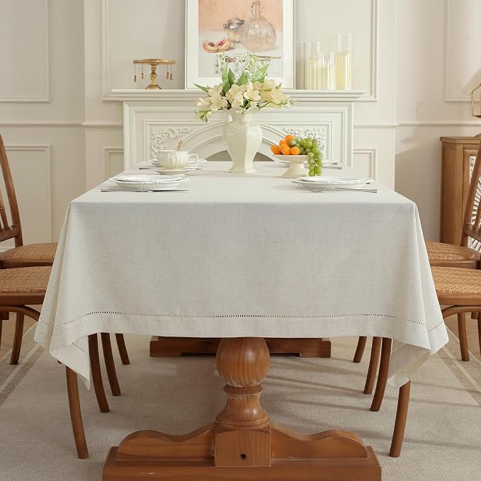 Linen Blend Handmade Hemstitched Tablecloth by Zdolmy