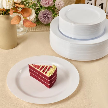 FOCUSLINE 100 Count White Plastic Plates 10 Inch, Disposable Heavy Duty Dinner - Image 7