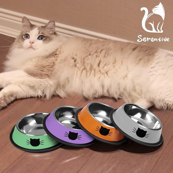 Serentive 2 Pcs Non-Slip Stainless Steel Small Cat Food Bowls - Image 7
