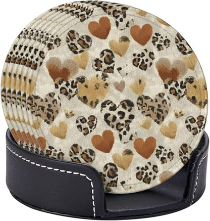 Brown Heart Shaped Spots Leopard Print Coasters - Image 2