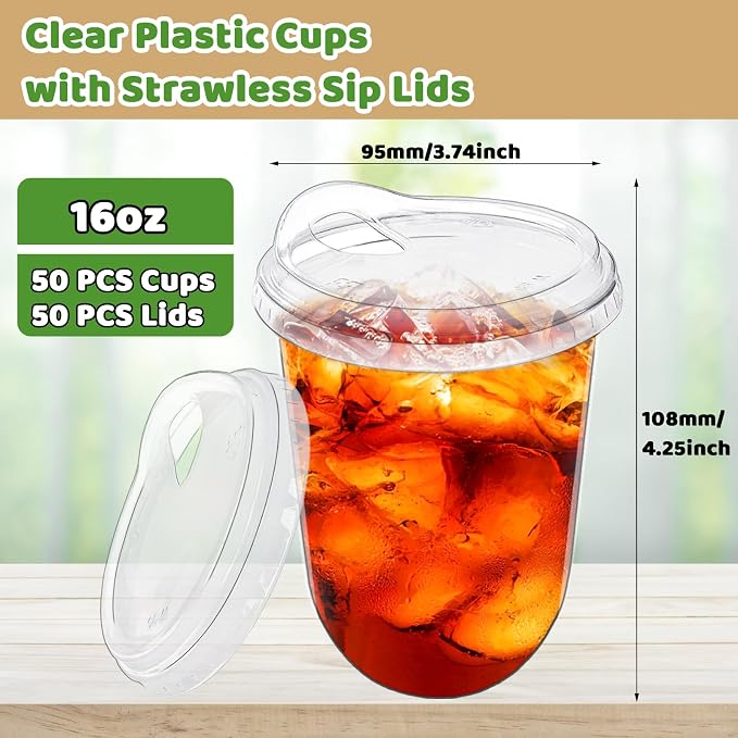 50 Pack 16 oz Clear Plastic Iced Coffee Cups - Image 2