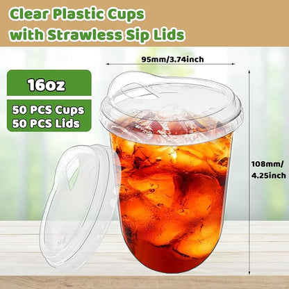 50 Pack 16 oz Clear Plastic Iced Coffee Cups - Image 2
