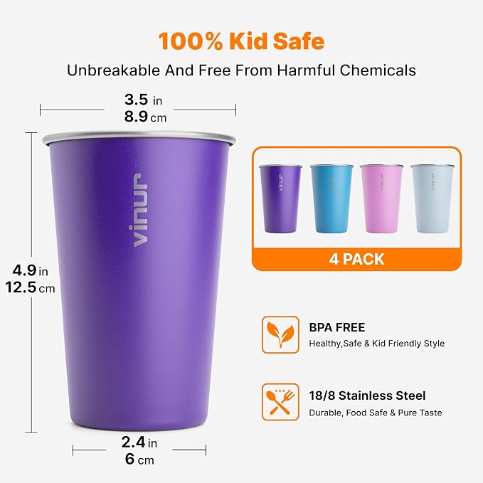 Stainless Steel Cups-16 oz Colorful Stackable Metal Drinking Glasses 4 Pcs | 16 - Image 2