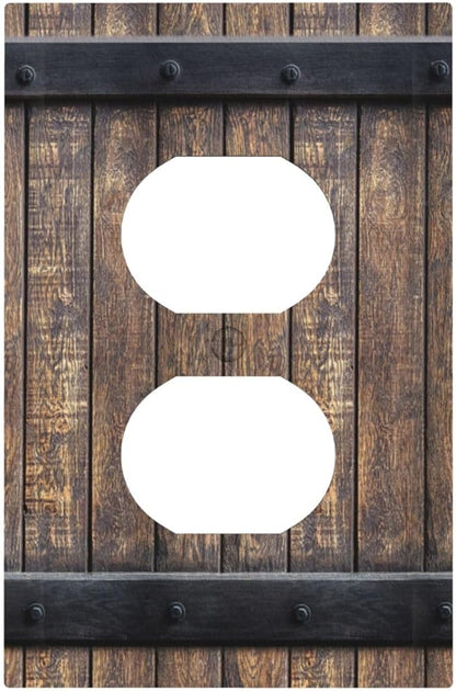 Outlet Covers Rustic Barn Door Vintage Country Wood Board 1 Gang Duplex Light Switch Cover Plate Decorative Wall Plates Electrical Switchplate Receptacle for Farmhouse Cabin Decor（2 Pack）