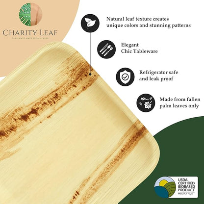 Charity Leaf Disposable Palm Leaf 3.5" Square Mini Bowl (25 pcs) Dipping Bowls | Bamboo Like| All Natural and Biodegradable | Charcuterie Boards, BBQs, and Parties