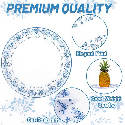 60 PCS Blue Floral Plastic Plates - Image 3