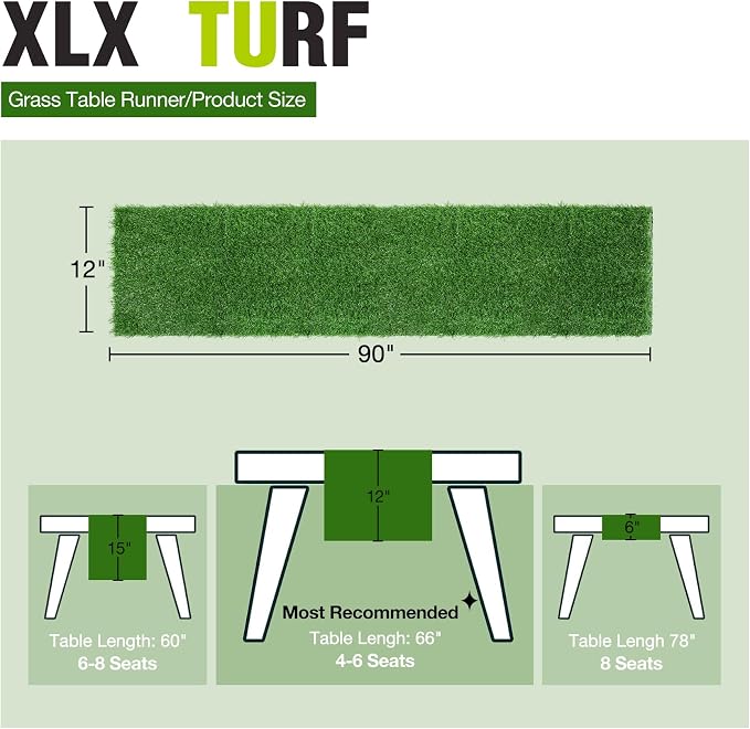 XLX TURF Green Artificial Grass Table Runner 12"x90" Golf Party Decorations | - Image 2