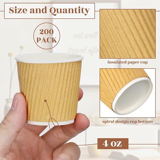 Yaomiao 200 Pcs 4 oz Disposable Espresso Coffee Cups Ripple Corrugated Paper - Image 2