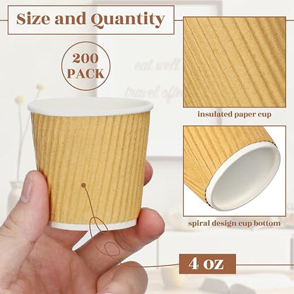 Yaomiao 200 Pcs 4 oz Disposable Espresso Coffee Cups Ripple Corrugated Paper - Image 2