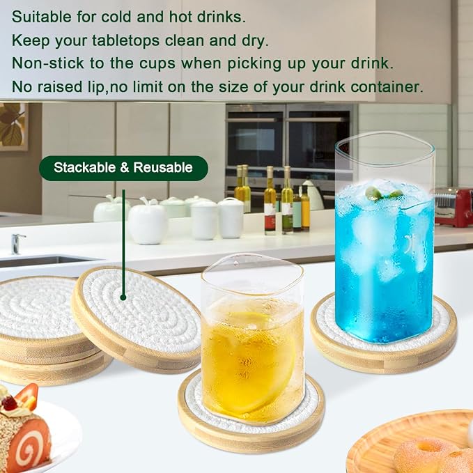 Wood Coasters for Drinks, Eykao Absorbent Coaster Sets of 5, Woven Drink - Image 4