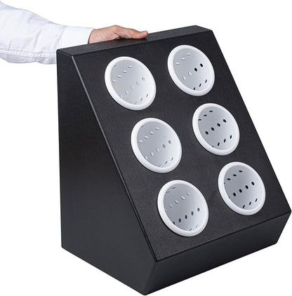 Restaurantware-Met Lux 13.78 x 11.42 x 15.94 Inch Flatware Organizer, 1 Standing Cutlery Holder - Includes 6 Plastic Cylinders, Perforated Design, Black Plastic Utensil Holder, For Breakroom
