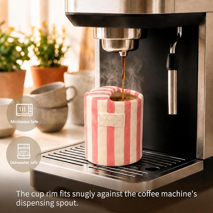 Ceramic Coffee Mug with Sip Hole, 12oz Striped Ceramic To Go Coffee Cup - Image 3