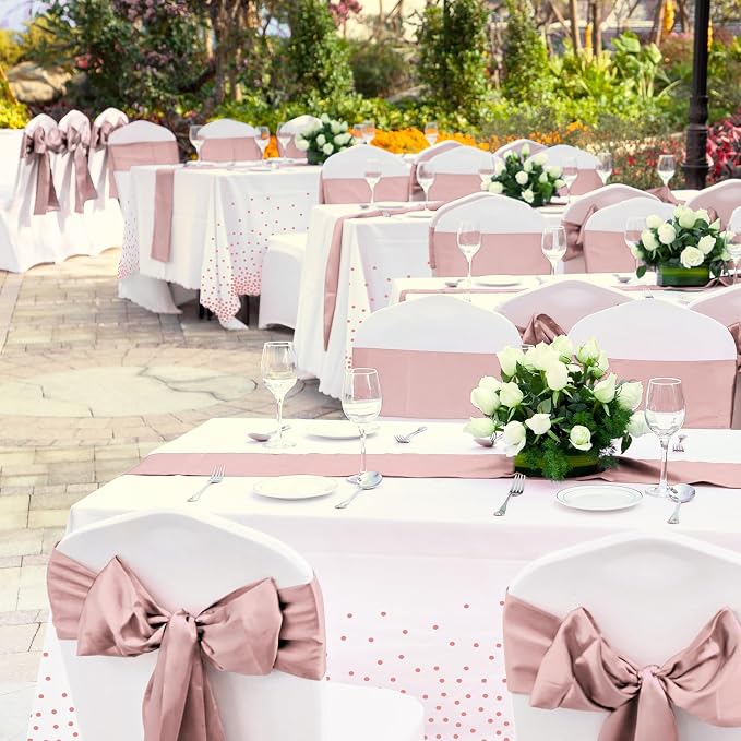 12 Pack Rose Gold Tablecloth and Table Runner Set Party Decorations - Image 8