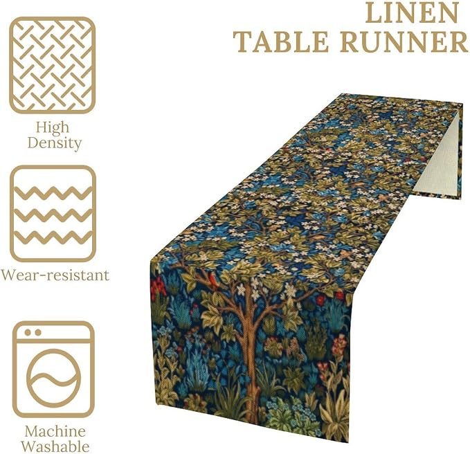 William Morris Floral Table Runner, Vintage Tree of Life Flowers Table Runner - Image 4