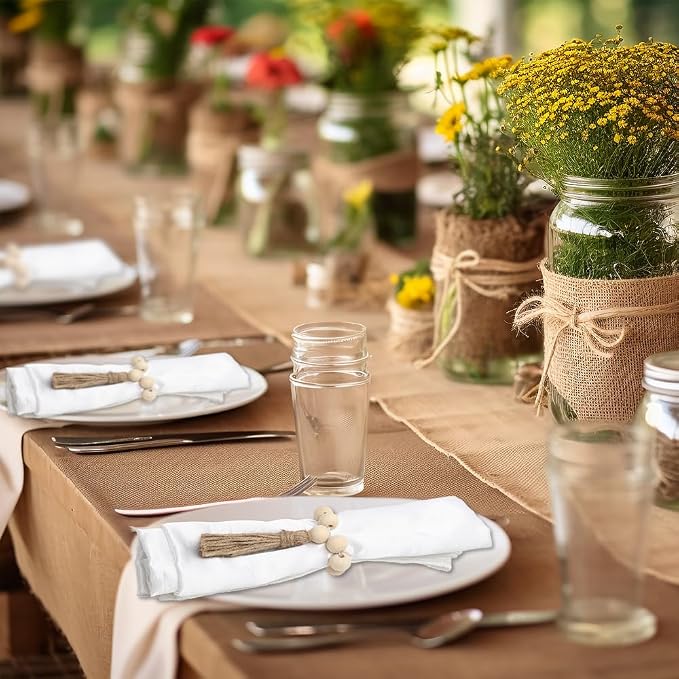 Wooden Bead Napkin Rings Set of 12, Farmhouse Stretchable Napkin Rings - Image 6