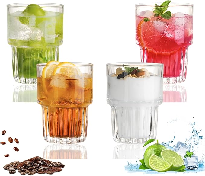 11oz Drinking Glasses Set of 4, Juice Glasses Stackable Tall Glass Mugs by Scidea