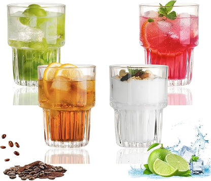 11oz Drinking Glasses Set of 4, Juice Glasses Stackable Tall Glass Mugs by Scidea