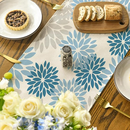Artoid Mode Light Blue Dahlia Floral Pinnata Summer Table Runner, Seasonal - Image 4