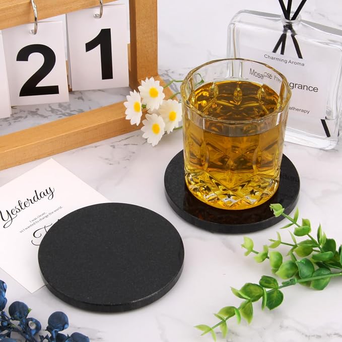 Natural Marble Coasters Set of 4, 4 inch Round Stone Coasters - Image 6
