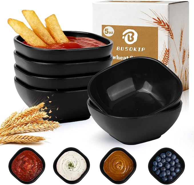 Wheat Straw Small Bowls 5 OZ, Unbreakable Soy Sauce Dish, Microwave Safe by BUSOKIP