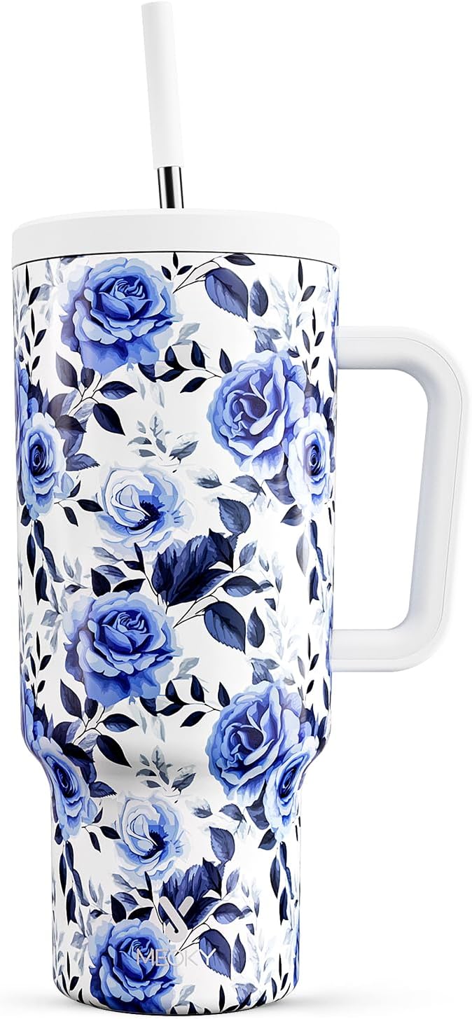 Meoky 40 oz Tumbler with Handle and Straw: Stainless Steel Insulated Tumbler by MEOKY