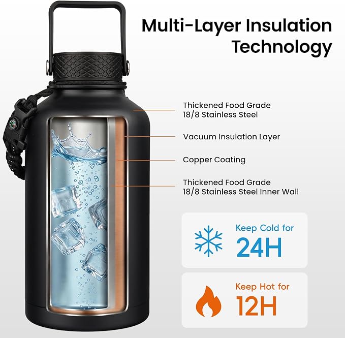 Konokyo 64 oz Insulated Stainless Steel Water Bottle Jug - Image 3