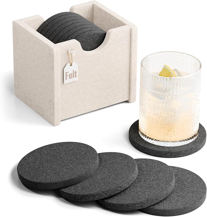 Fluxynara Felt Coasters with Holder, Heat-Resistant & Reusable by FLUXYNARA